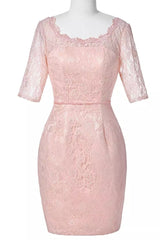 Party Dress Wedding, Two-Piece Blush Pink Lace Bodycon Short Mother of the Bride Dress