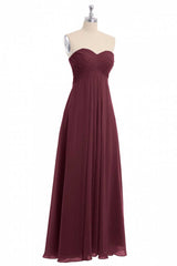 Prom Dress 2040, Burgundy Chiffon Strapless Sweetheart A-Line Long Bridesmaid Dress