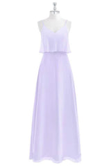 Party Dress Code, Lavender Chiffon Straps Ruffled A-Line Bridesmaid Dress