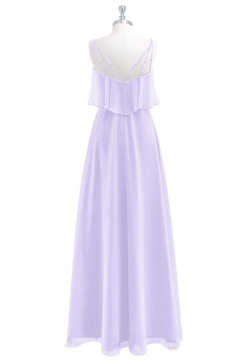 Party Dresses Designer, Lavender Chiffon Straps Ruffled A-Line Bridesmaid Dress