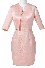 Party Dress Designs, Two-Piece Blush Pink Lace Bodycon Short Mother of the Bride Dress