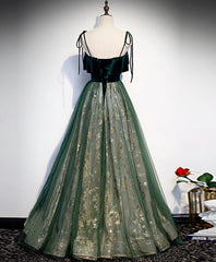Party Dress Classy Elegant, Green Tulle Lace Long Prom Dress, Green Tulle Lace Formal Dress, 1