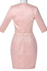 Party Dress Design, Two-Piece Blush Pink Lace Bodycon Short Mother of the Bride Dress