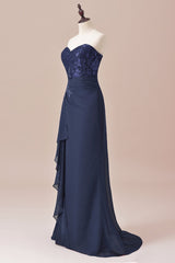Bridesmaid Dress On Sale, Navy Blue Two-Piece Sweetheart Ruffled Long Mother of the Bride Dress