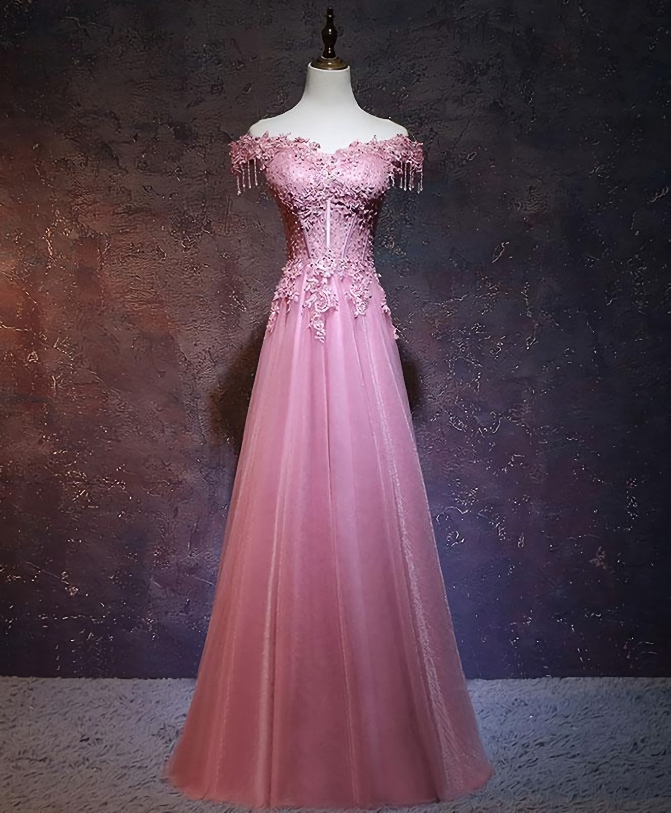 Formal Dresses Long, Burgundy Tulle Lace Off Shoulder Long Prom Dress, Burgundy Lace Evening Dress