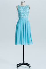 Prom Dress Ideas Unique, Princess Blue Lace and Chiffon Short A-line Homecoming Dress