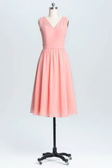 Slip Dress Outfit, Simple Coral A-line Short Chiffon Dress