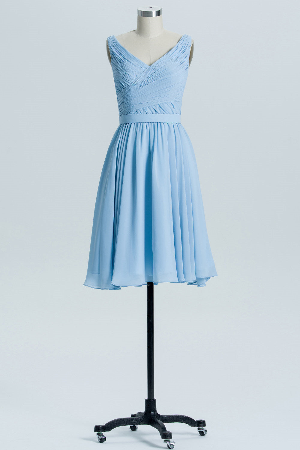 Prom Dresses Piece, Blue Chiffon A-line Pleated Short Bridesmaid Dress