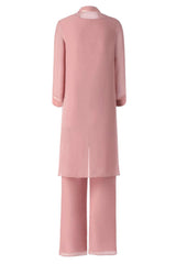 Party Dress Ladies, Three-Piece Pink Chiffon Half Sleeve Mother of the Bride Pant Suits