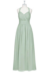 Formal Dresses Homecoming, Sage Green Chiffon Halter Backless A-Line Bridesmaid Dress
