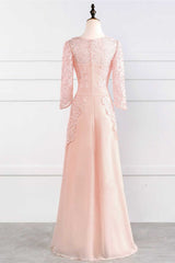 Prom Dresses Inspired, Pink Rhinestone Half Sleeve A-Line Long Mother of the Bride Dress