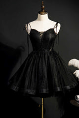 Prom Dresses Chicago, Black Lace-Up Backless A-Line Short Homecoming Dress