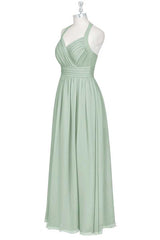Formal Dresses Fall, Sage Green Chiffon Halter Backless A-Line Bridesmaid Dress