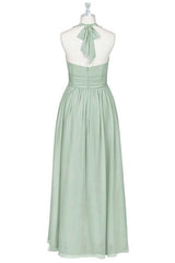 Formal Dresses Size 29, Sage Green Chiffon Halter Backless A-Line Bridesmaid Dress