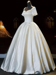 Wedding Dress Chic, White Sweetheart Satin Long Bridal Dress, White Wedding Dress
