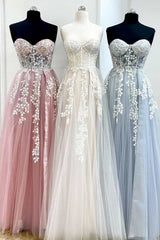 Party Dress Hair Style, Tulle Floral Lace Sweetheart A-Line Prom Gown