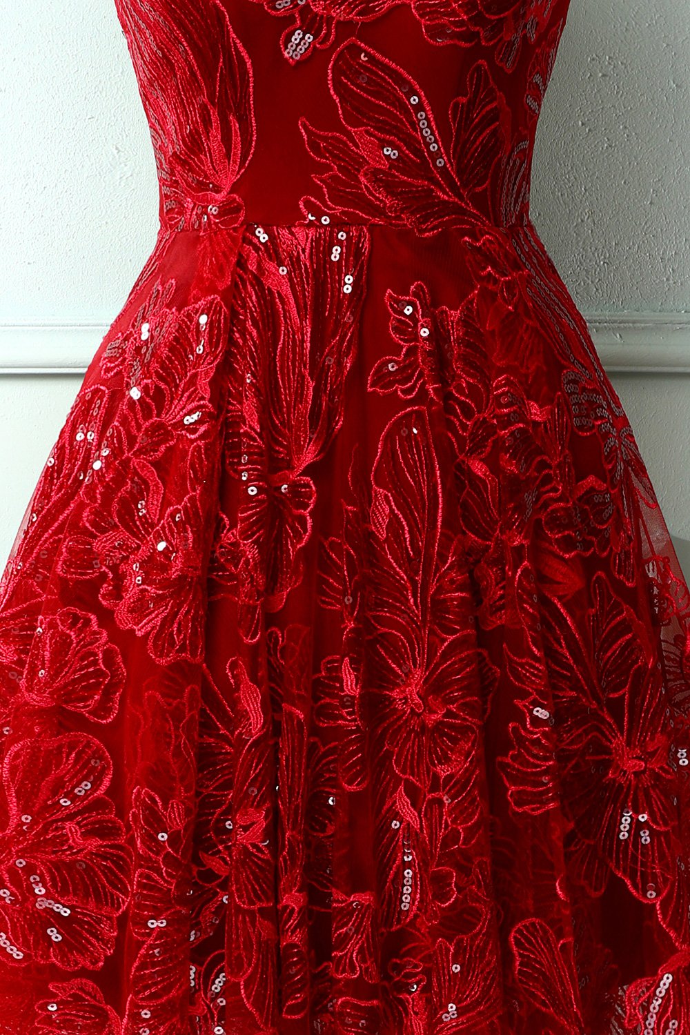 Simple Dress, Burgundy Lace V-Neck Short Prom Dress, A-Line Irregular Hem Party Dress