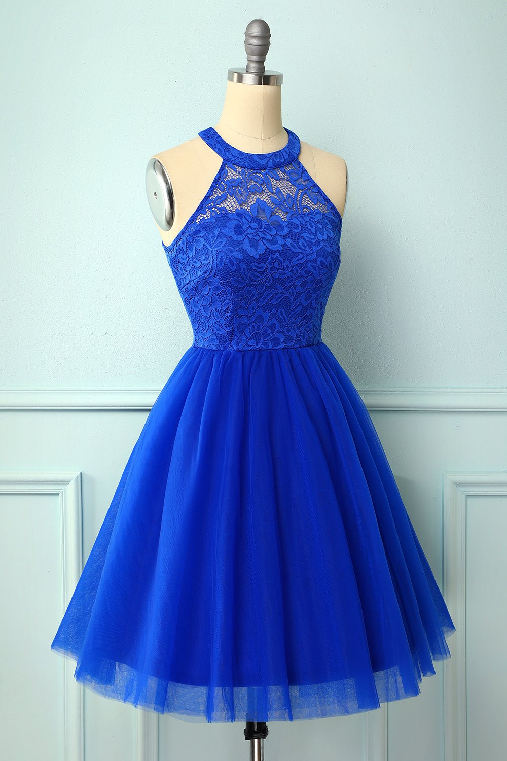 Fall Wedding Ideas, Halter Royal Blue Lace Dress