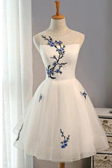 Bridesmaid Dress Under 108, Ivory Sheer Sleeveless Floral Short Homecoming Dresses
