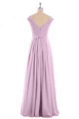Evening Dresses For Party, Dusty Purple Chiffon V-Neck Backless A-Line Long Bridesmaid Dress