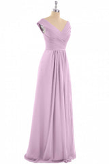 Evening Dresses Stunning, Dusty Purple Chiffon V-Neck Backless A-Line Long Bridesmaid Dress
