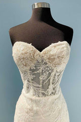 Wedding Dress Silhouettes Guide, Princess White Sweetheart Appliques Mermaid Long Wedding Dress