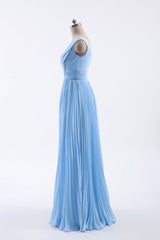 Prom Dress 2038, Blue Pleated A-line Chiffon Long Bridesmaid Dress