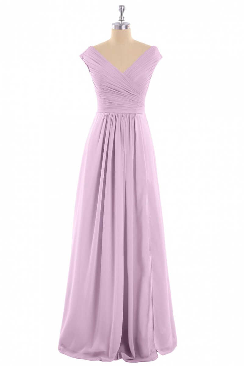 Evening Dress For Party, Dusty Purple Chiffon V-Neck Backless A-Line Long Bridesmaid Dress