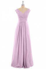 Evening Dress For Party, Dusty Purple Chiffon V-Neck Backless A-Line Long Bridesmaid Dress