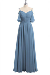 Evening Dress With Sleeves Uk, Dusty Blue Chiffon Cold-Shoulder A-Line Bridesmaid Dress