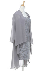 Party Dress Styles, Two-Piece Grey Lace Short Mother of the Bride Dress