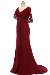 Bridesmaid Dress Vintage, Mermaid Wine Red Ruffled Long Mother of the Bride Dress