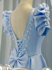 Bridesmaid Dress Vintage, Blue Satin Backless Long Prom Dress, Blue Evening Dress