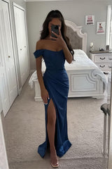 Hot Sexy Sheath Off the Shoulder Long Prom Dress with Split Front