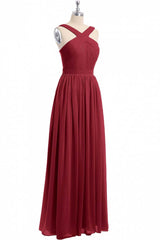 Homecoming Dresses Silk, Red Chiffon Cross-Front A-Line Long Bridesmaid Dress