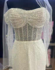 Wedding Dresses Aesthetic, Sheath-Column Off The Shoulder Wedding Dress With Sequin