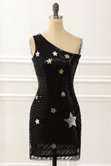 Bridesmaid Dress Website, One Shoulder Sequin Cocktail Dress with Stars