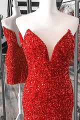 Evening Dresses Suits, Red Sequin Strapless Short Homecoming Dress