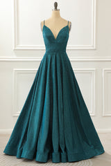 Bridesmaid Dresses Neutral, Spaghetti Straps Blue Long Sparkly Prom Dress