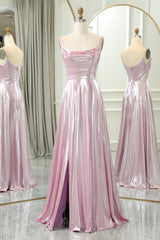 Prom Dress Styling Hair, Sparkly Pink A-Line Spaghetti Straps Long Prom Dress With Slit