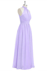 Party Dress Look, Lavender Chiffon Halter Long Bridesmaid Dress