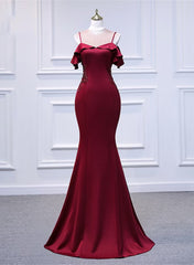 Formal Dresses For Middle School, Wine Red Mermaid Sweetheart Straps Long Formal Dress, Wine Red Prom Dress