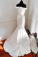 Wedding Dresses Prices, Elegant White Off-the-Shoulder Mermaid Long Wedding Dress