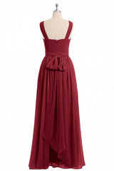 Homecoming Dresses Laces, Red Chiffon Cross-Front A-Line Long Bridesmaid Dress