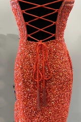 Prom Dresses Two Piece, Orange Sequin Halter Fringe Short Homecoming Dress