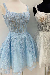 Formal Dress Website, Floral Lace Scoop Neck A-Line Short Party Dress
