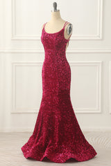 Party Dress Maxi, Fuchsia Sequin Backless Long Prom Dress