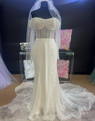 Wedding Dress Wedding Dress, Sheath-Column Off The Shoulder Wedding Dress With Sequin