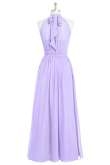 Party Dress New, Lavender Chiffon Halter Long Bridesmaid Dress
