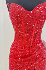 Evening Dresses Yellow, Red Sequin Strapless Mini Homecoming Dress